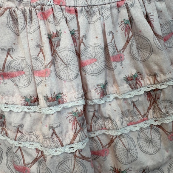 Peppa & Julie 18M Pink Bicycle Print Ruffle Dress Lace Flutter Sleeve Cotton - Picture 8 of 11